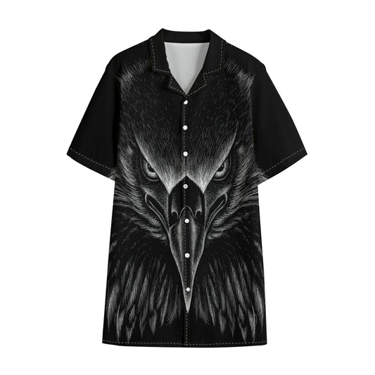 Black And White Eagle Print Cotton Hawaiian Shirt