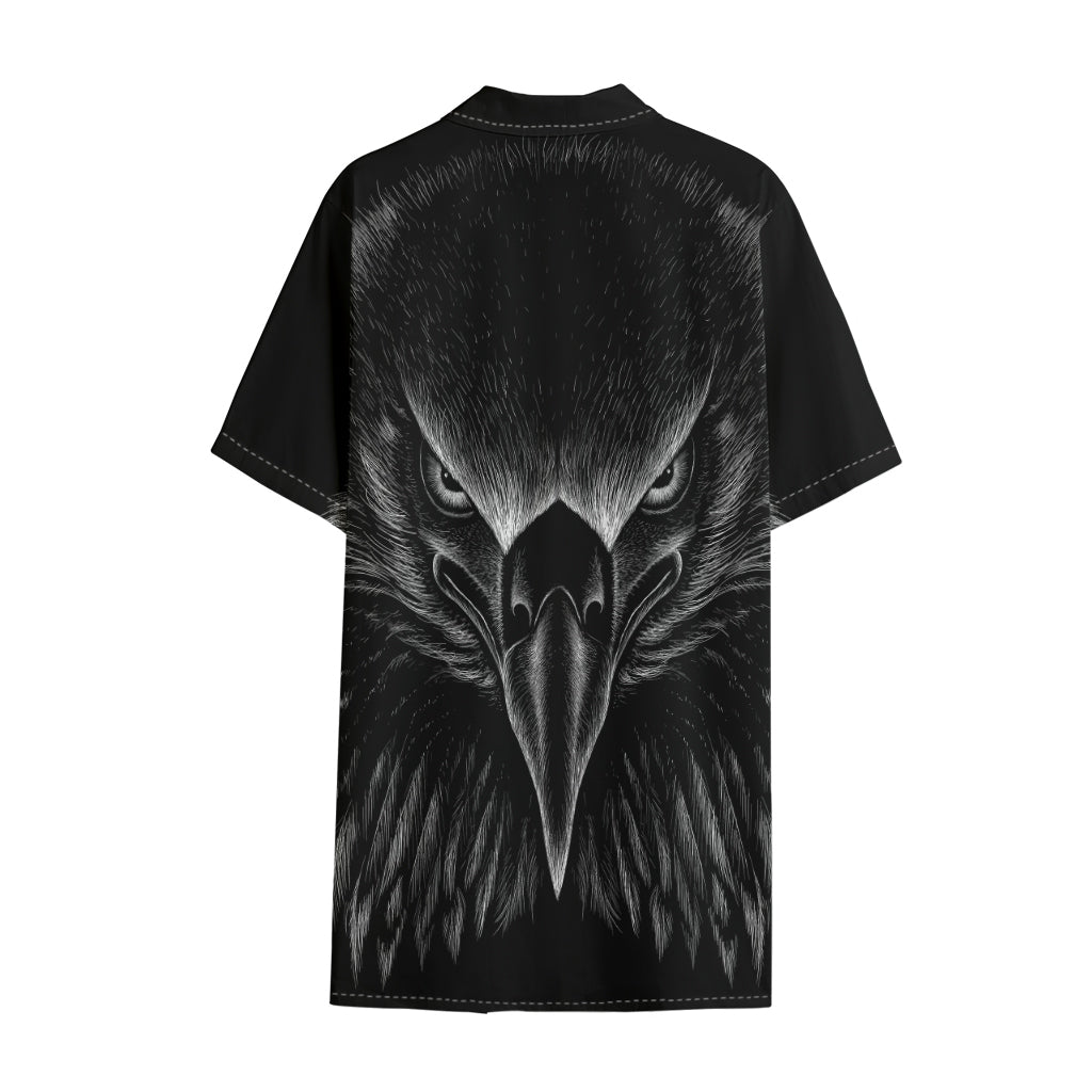 Black And White Eagle Print Cotton Hawaiian Shirt