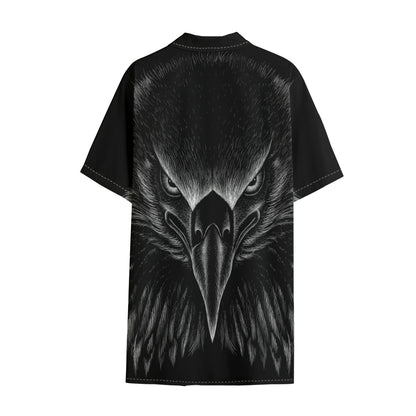 Black And White Eagle Print Cotton Hawaiian Shirt