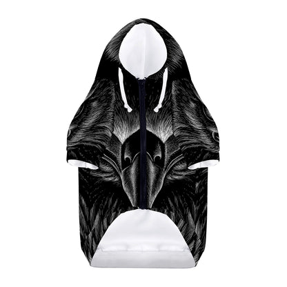 Black And White Eagle Print Dog Zip Up Hoodie