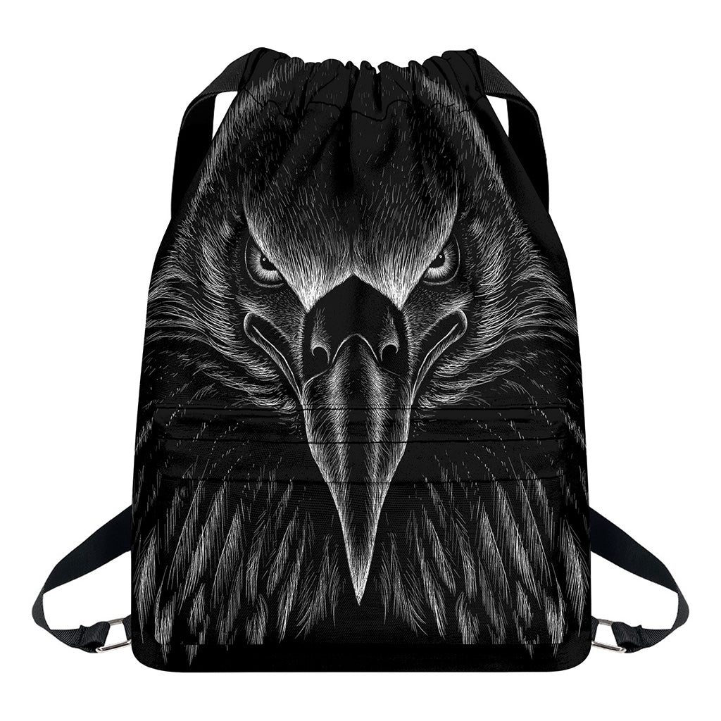 Black And White Eagle Print Drawstring Backpack
