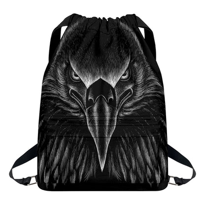 Black And White Eagle Print Drawstring Backpack