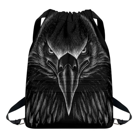 Black And White Eagle Print Drawstring Backpack