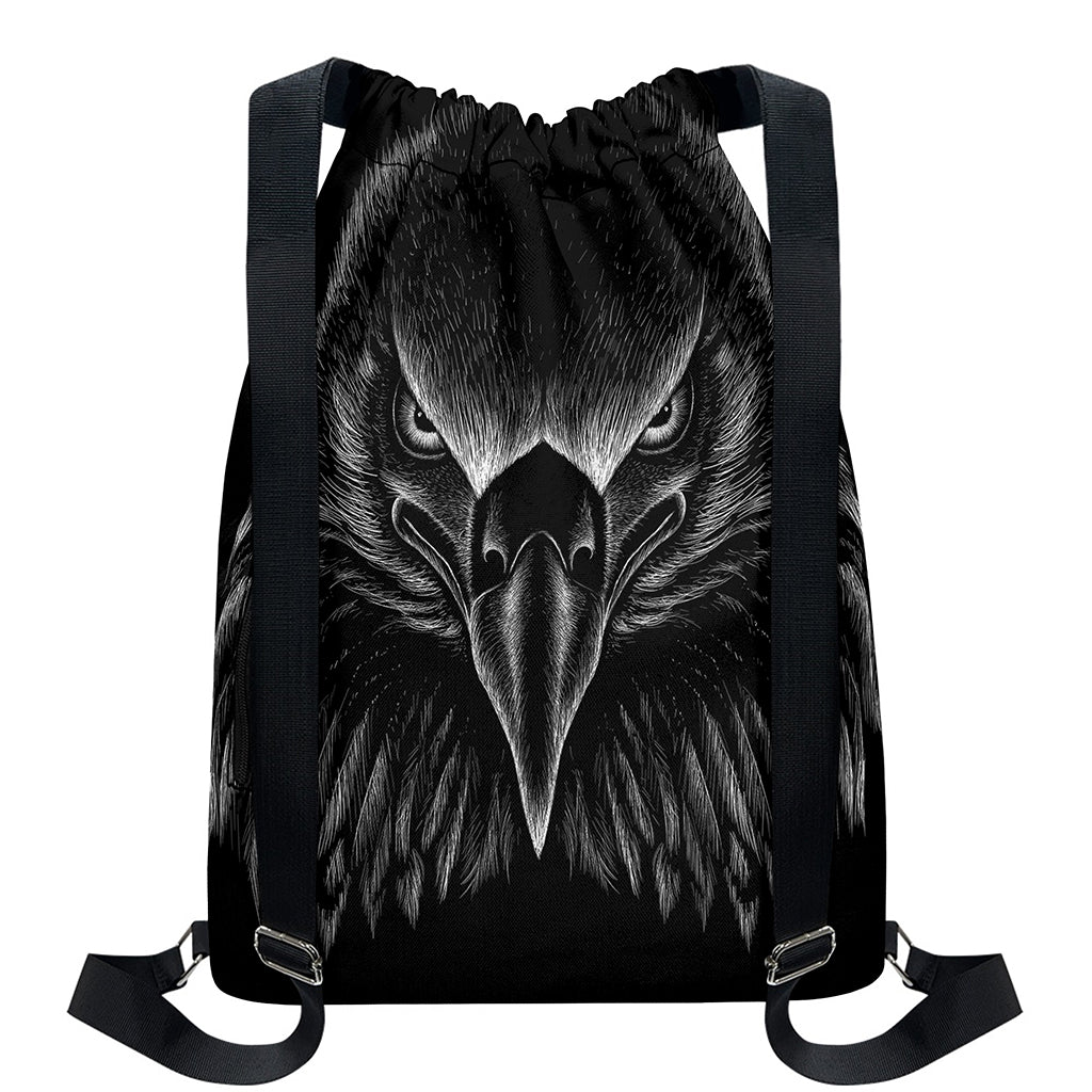 Black And White Eagle Print Drawstring Backpack