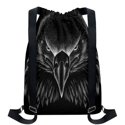 Black And White Eagle Print Drawstring Backpack