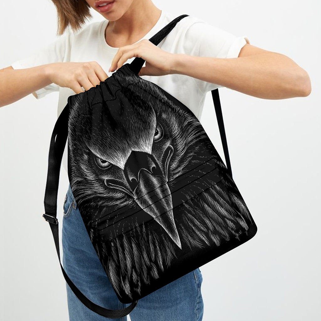 Black And White Eagle Print Drawstring Backpack