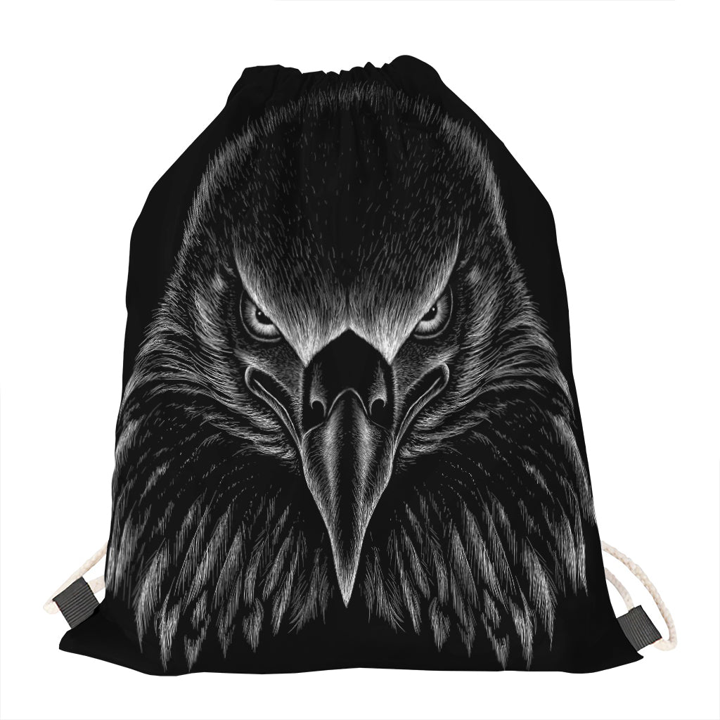 Black And White Eagle Print Drawstring Bag