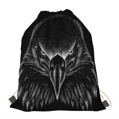 Black And White Eagle Print Drawstring Bag