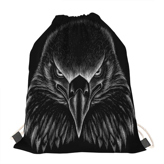 Black And White Eagle Print Drawstring Bag