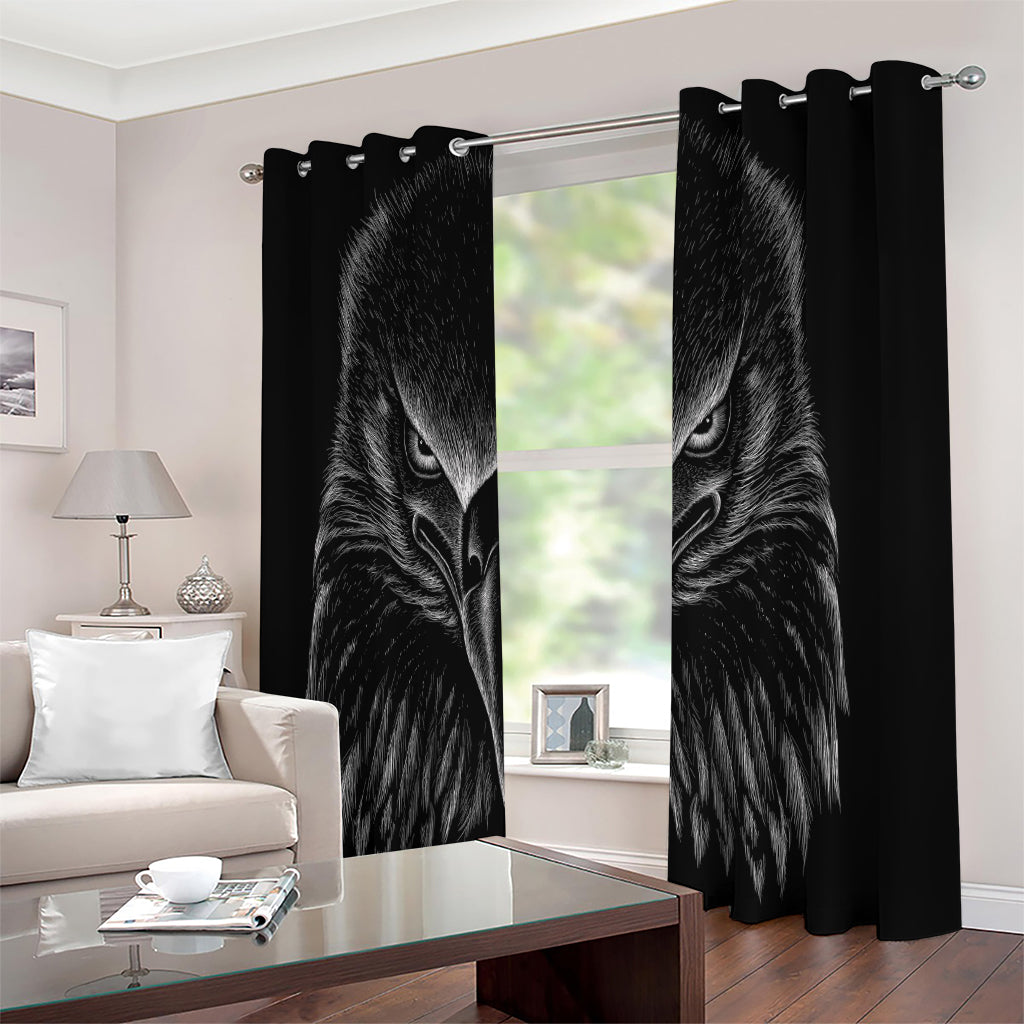 Black And White Eagle Print Extra Wide Grommet Curtains