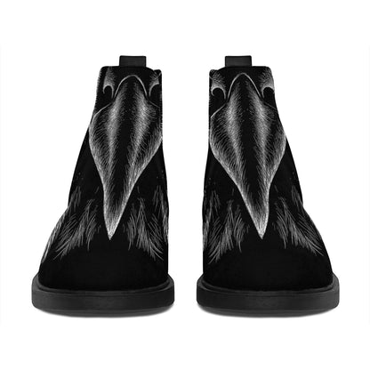 Black And White Eagle Print Flat Ankle Boots