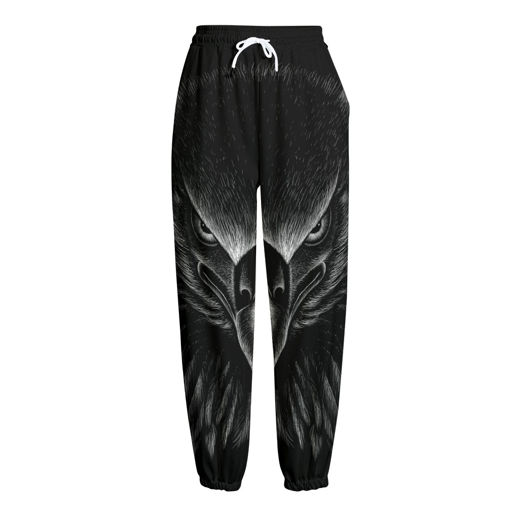 Black And White Eagle Print Fleece Lined Knit Pants