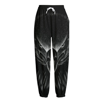 Black And White Eagle Print Fleece Lined Knit Pants