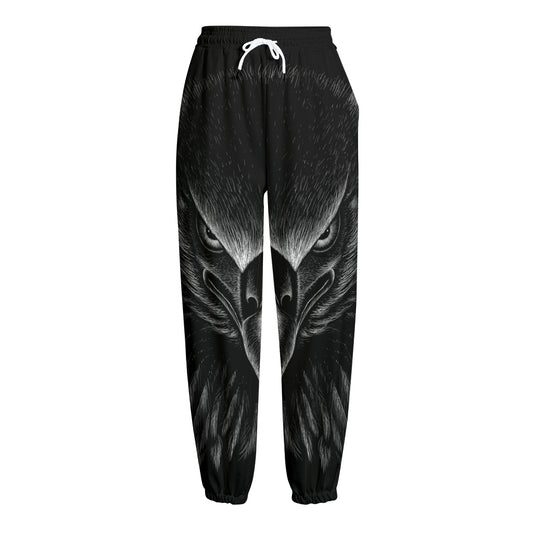 Black And White Eagle Print Fleece Lined Knit Pants
