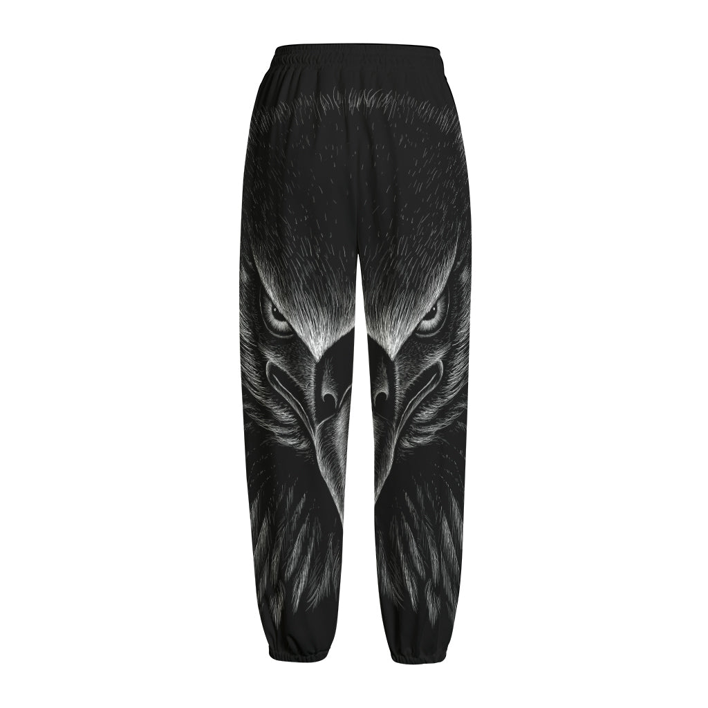 Black And White Eagle Print Fleece Lined Knit Pants