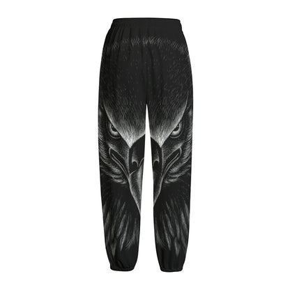 Black And White Eagle Print Fleece Lined Knit Pants