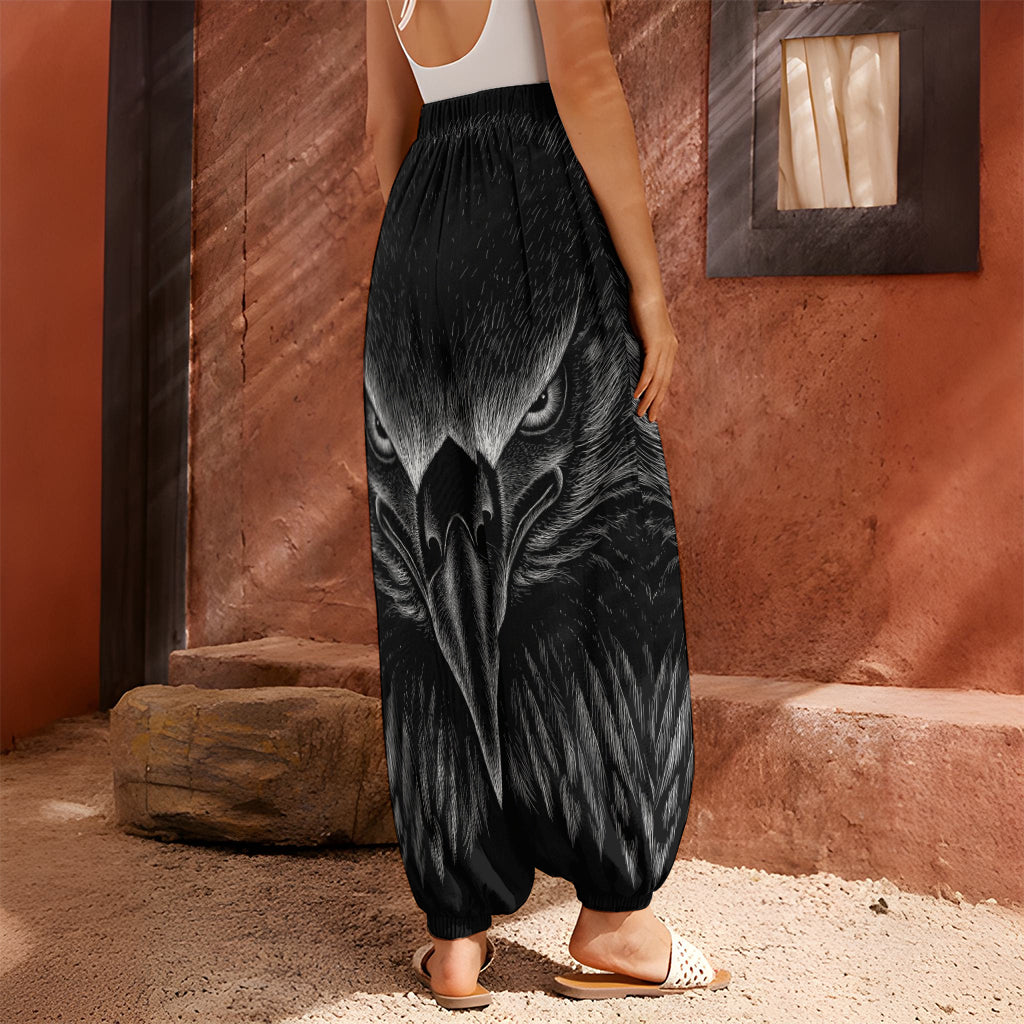 Black And White Eagle Print Harem Pants