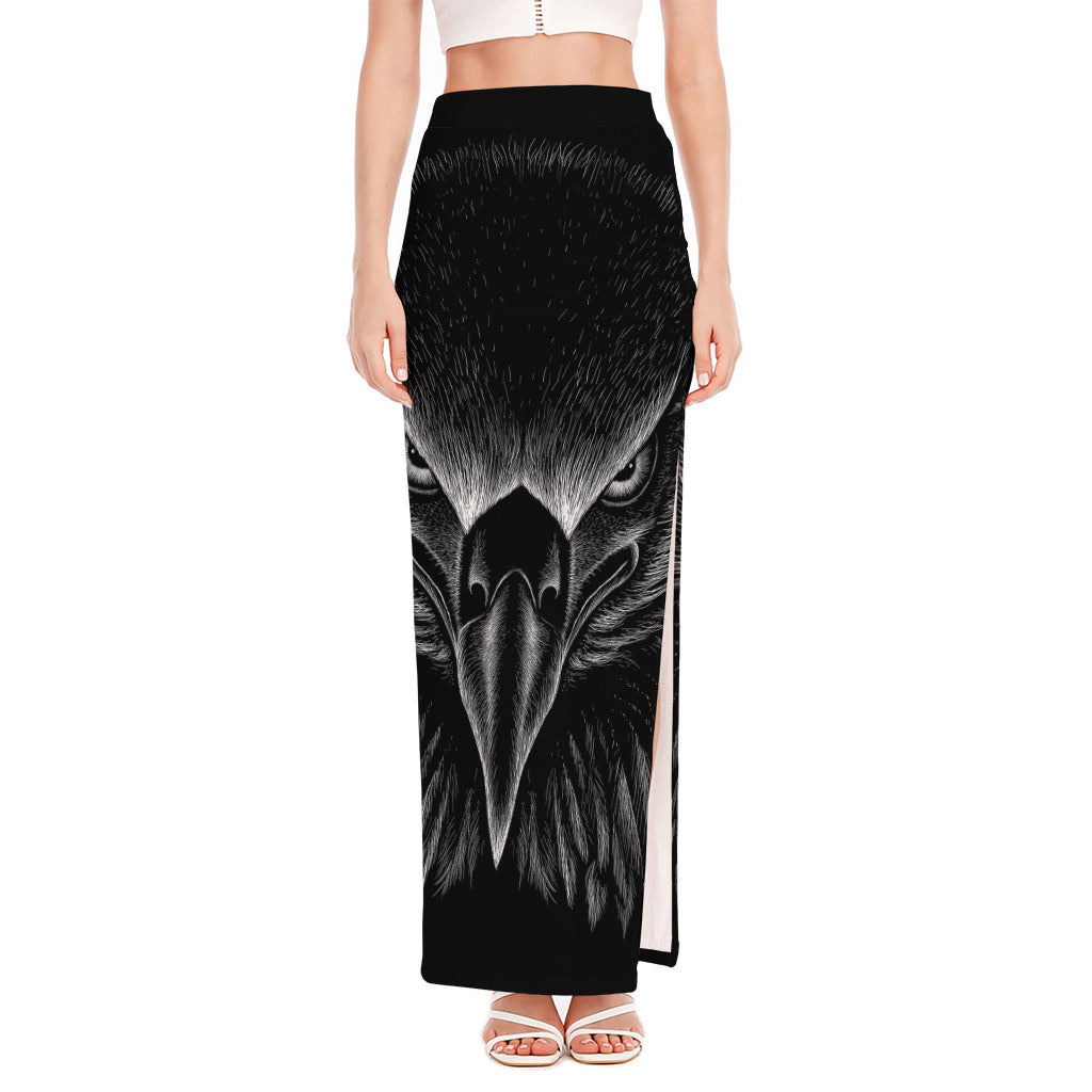 Black And White Eagle Print High Slit Maxi Skirt