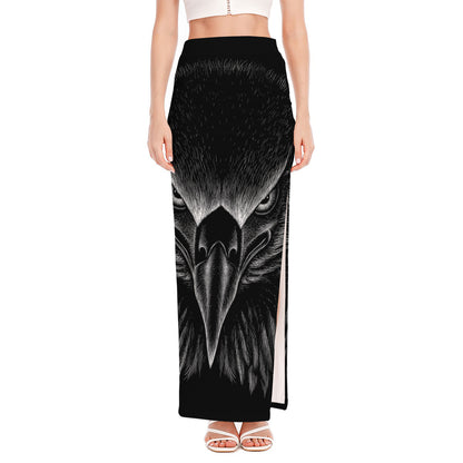 Black And White Eagle Print High Slit Maxi Skirt