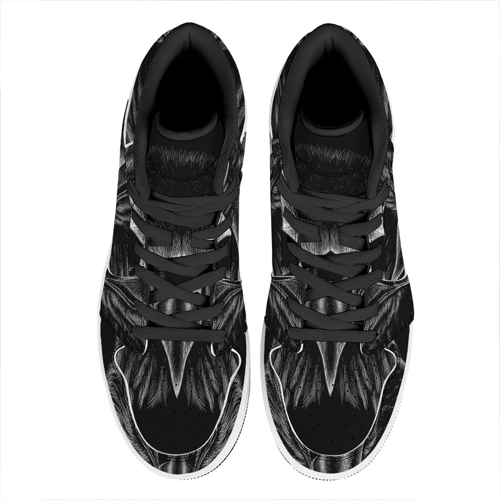 Black And White Eagle Print High Top Leather Sneakers