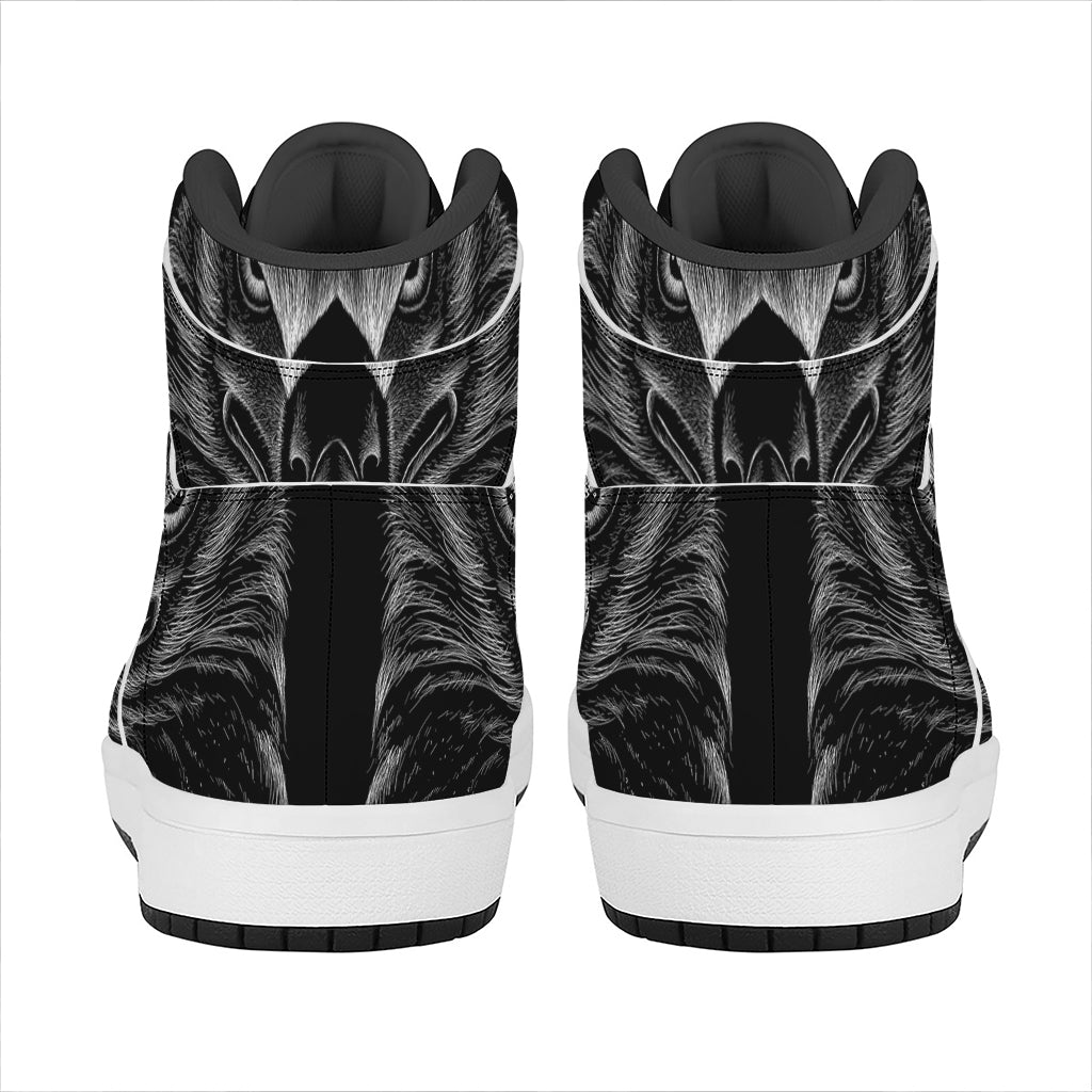 Black And White Eagle Print High Top Leather Sneakers