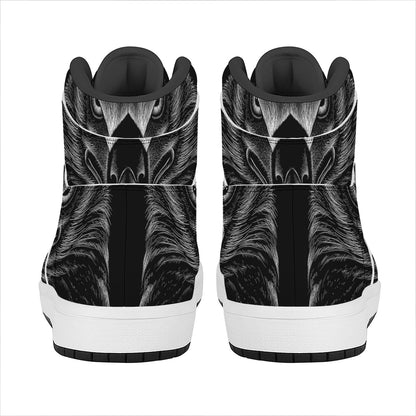 Black And White Eagle Print High Top Leather Sneakers