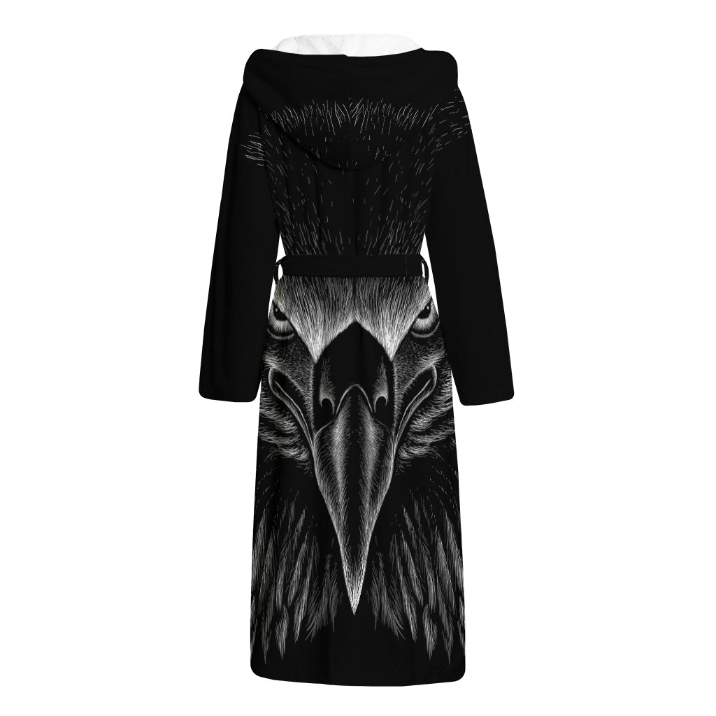 Black And White Eagle Print Hooded Bathrobe