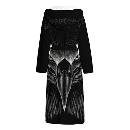 Black And White Eagle Print Hooded Bathrobe