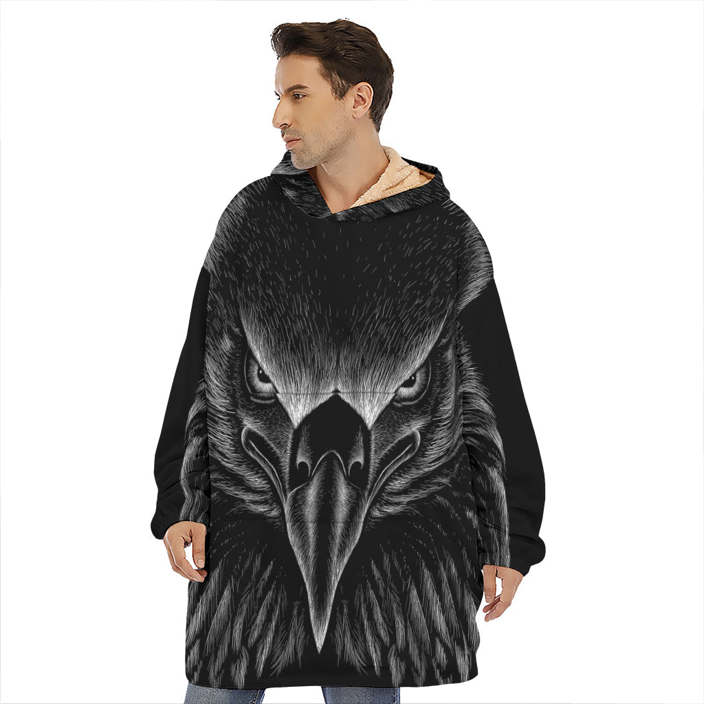 Black And White Eagle Print Hoodie Blanket