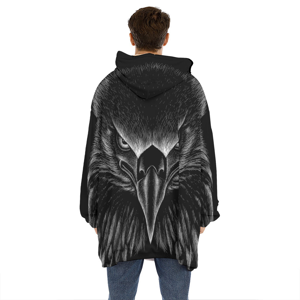 Black And White Eagle Print Hoodie Blanket