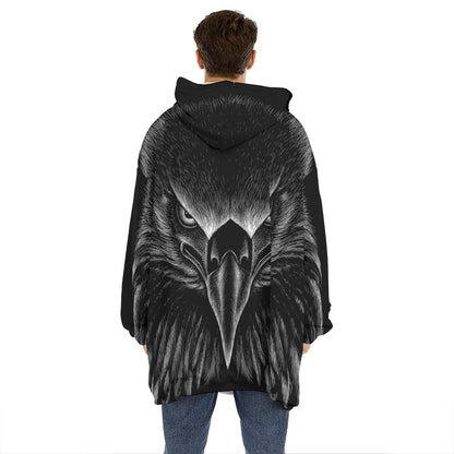 Black And White Eagle Print Hoodie Blanket