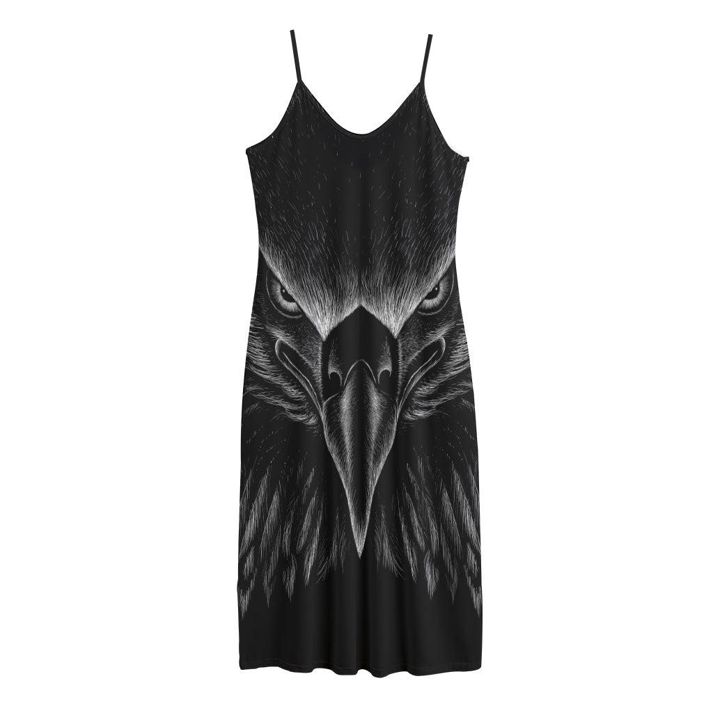 Black And White Eagle Print Jersey Midi Cami Dress