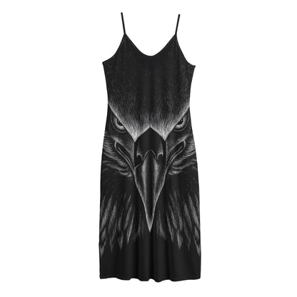 Black And White Eagle Print Jersey Midi Cami Dress