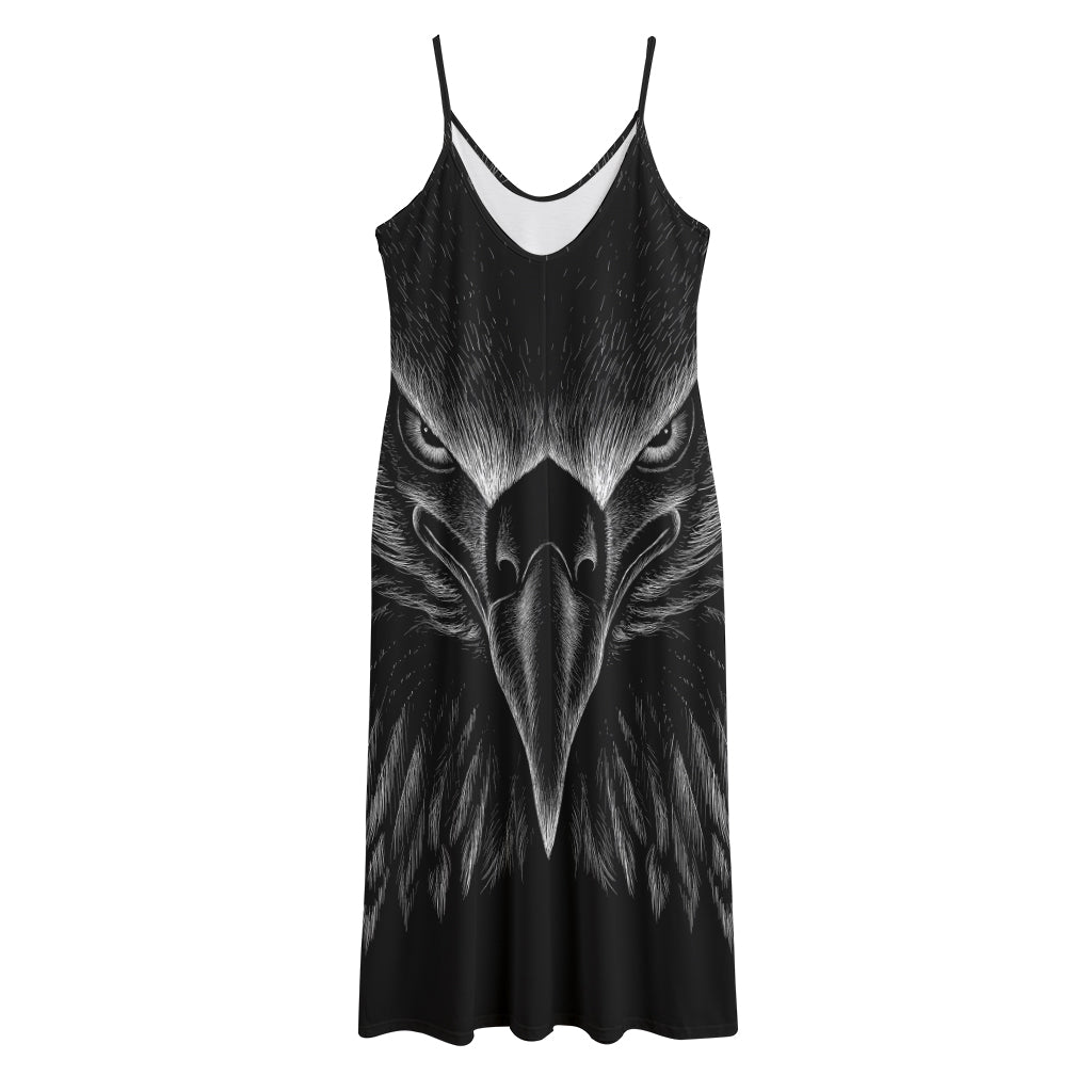 Black And White Eagle Print Jersey Midi Cami Dress