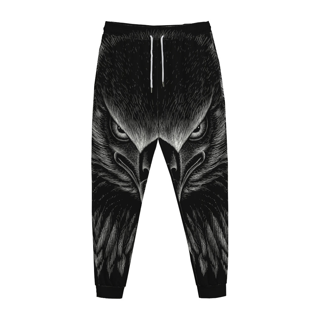 Black And White Eagle Print Jogger Pants