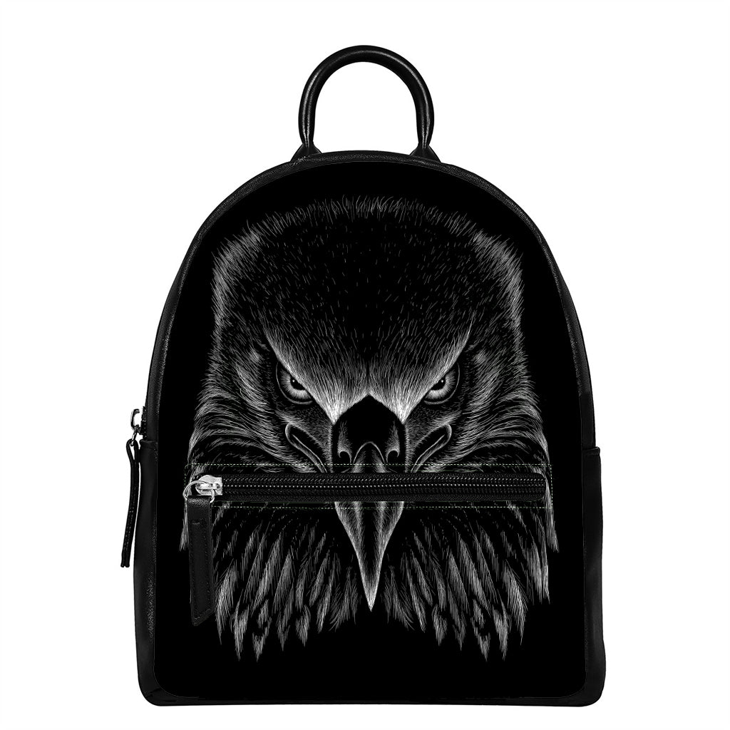 Black And White Eagle Print Leather Backpack