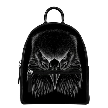 Black And White Eagle Print Leather Backpack