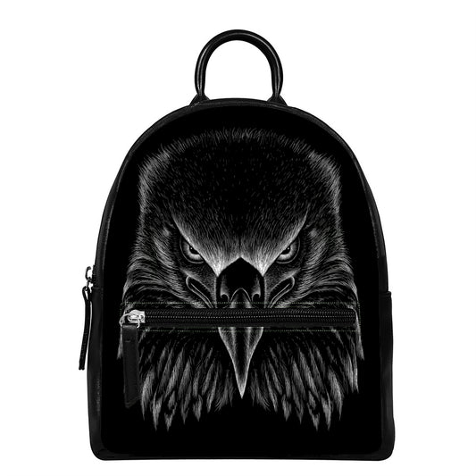 Black And White Eagle Print Leather Backpack