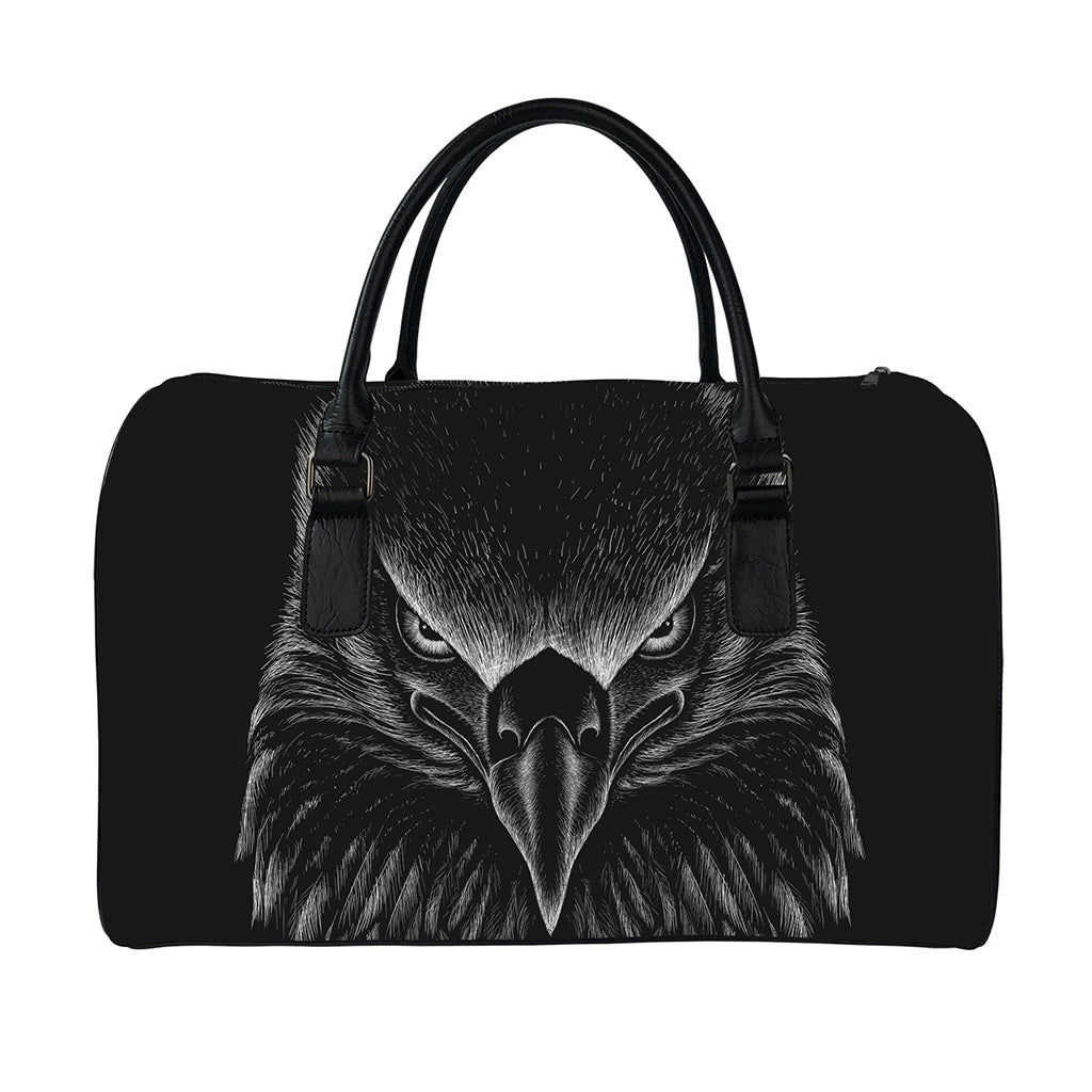 Black And White Eagle Print Leather Duffle Bag