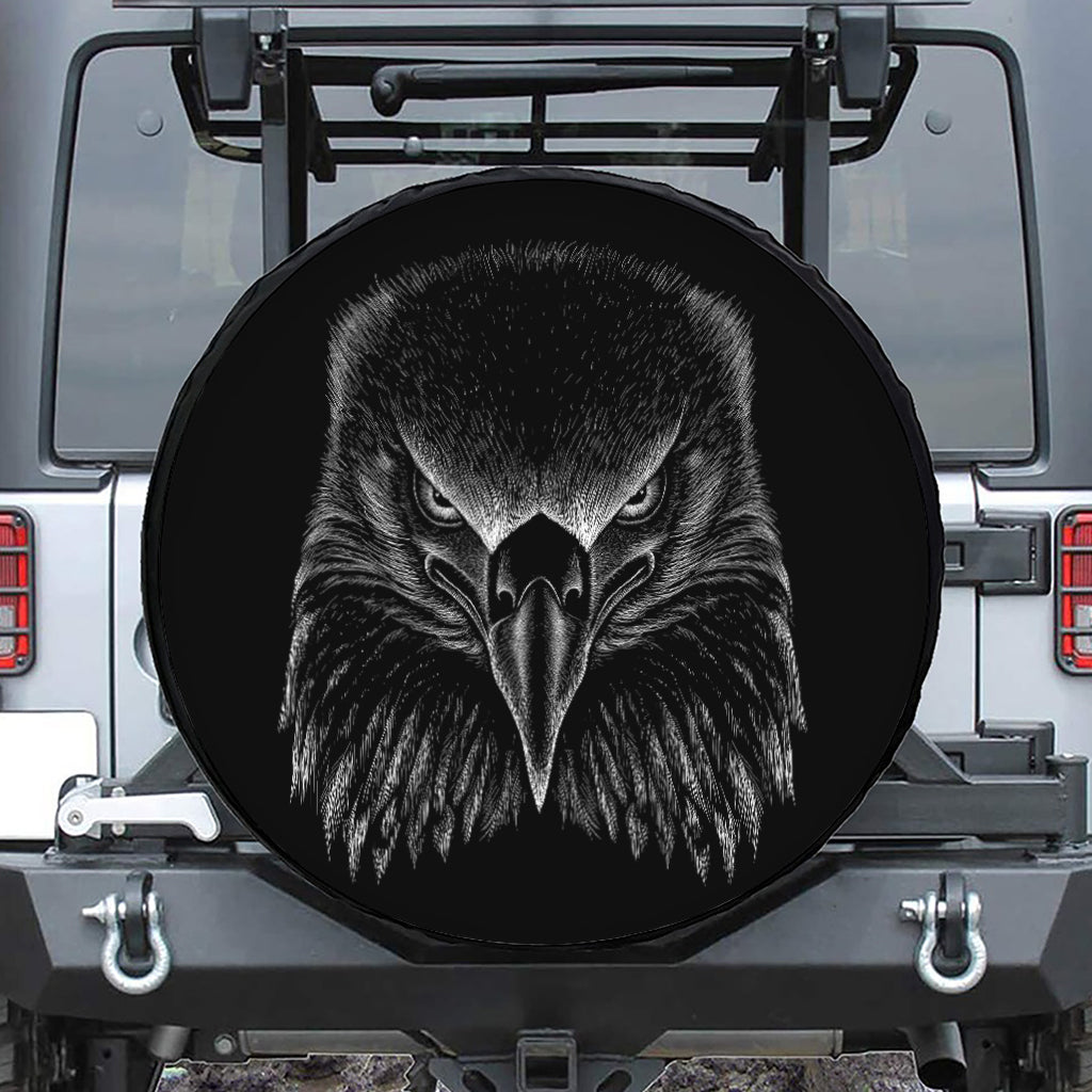 Black And White Eagle Print Leather Spare Tire Cover