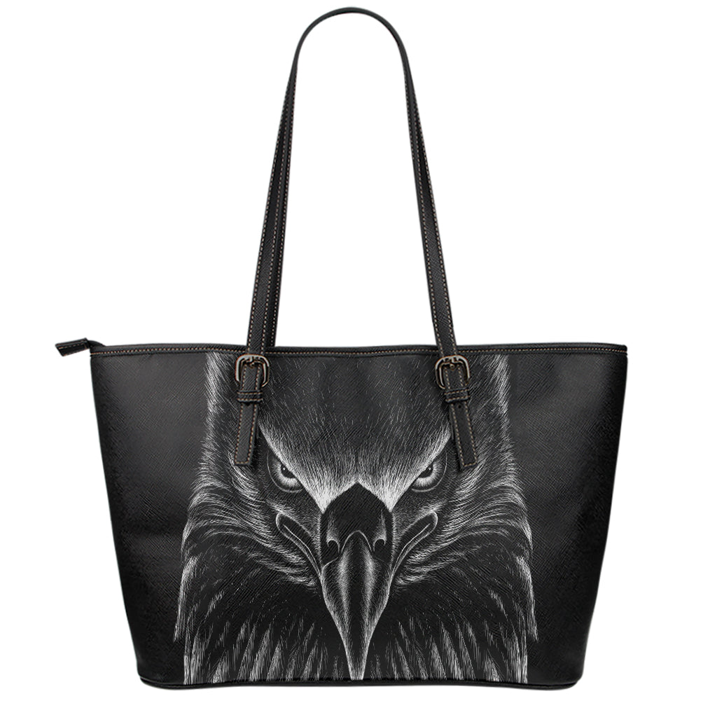 Black And White Eagle Print Leather Tote Bag