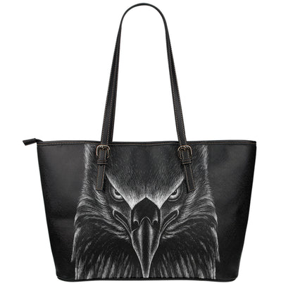 Black And White Eagle Print Leather Tote Bag