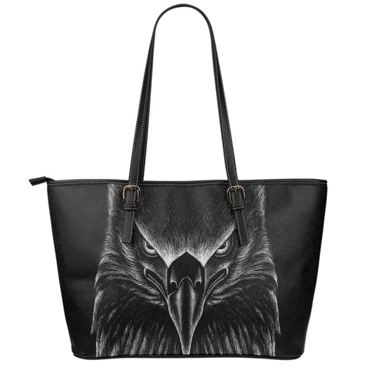 Black And White Eagle Print Leather Tote Bag