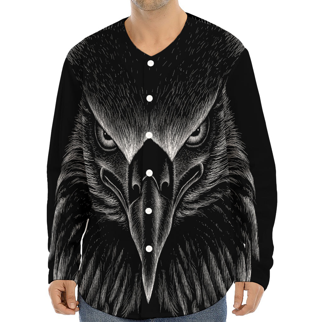 Black And White Eagle Print Long Sleeve Baseball Jersey