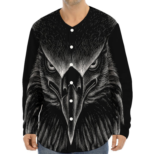 Black And White Eagle Print Long Sleeve Baseball Jersey