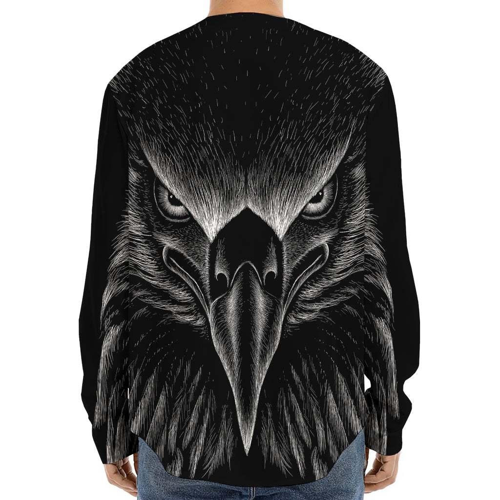 Black And White Eagle Print Long Sleeve Baseball Jersey