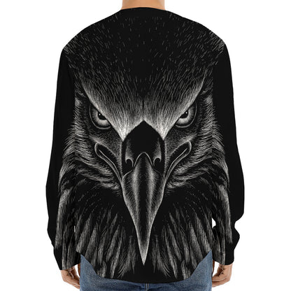 Black And White Eagle Print Long Sleeve Baseball Jersey