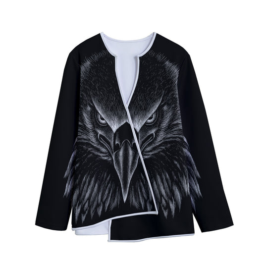 Black And White Eagle Print Long Sleeve Short Coat