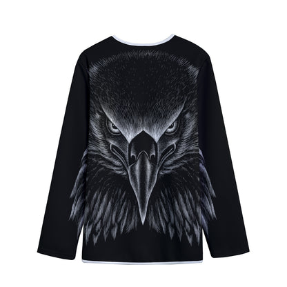 Black And White Eagle Print Long Sleeve Short Coat