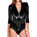 Black And White Eagle Print Long Sleeve Swimsuit